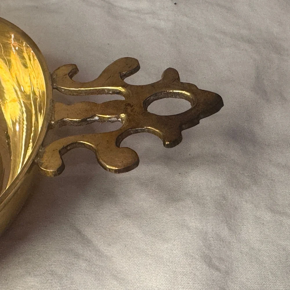 Vintage Brass Decorative Bowl with Ornate Scroll Handles Made in India 4.5
